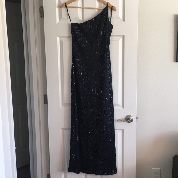 Arianna by Rachel Kaye Dresses & Skirts - Navy one shoulder sparkly prom / formal dress